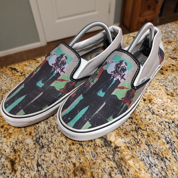 Rare Vans X Rise Against Classic Slip On Sneakers Size Men's 9 Women's 10.5